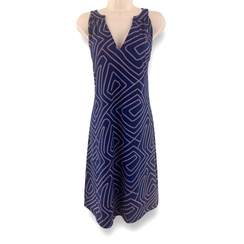Size 14 ELLIE KAI NAVY BLUE PINK GEOMETRIC STRETCH DRESS‎ Summer Vacation Cruise